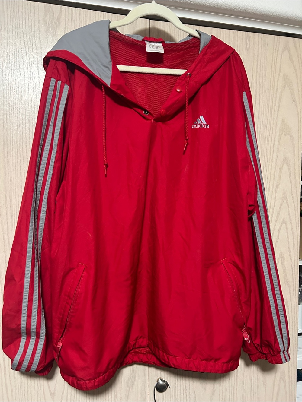 adidas Red & Gray Striped Windbreaker Size XL